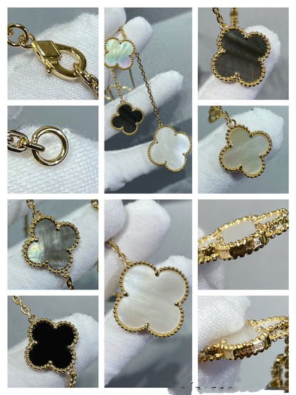 [Mystic Crown]CLOVER 6 MOTIF MOP ONYX GOLD NECKLACE