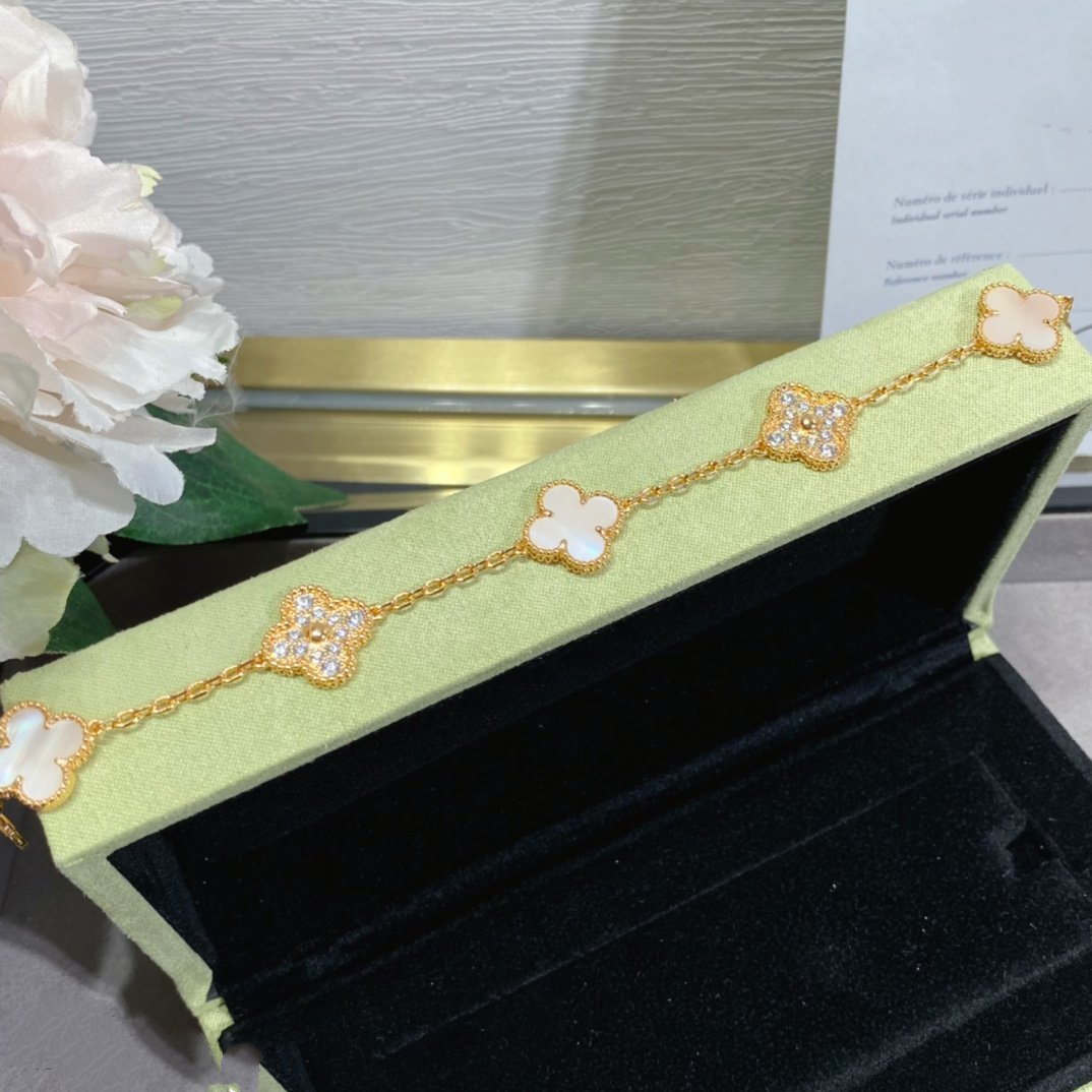 [Mystic Crown]CLOVER 5 MOTIF DIAMOND PINK MOP PINK GOLD BRACELET