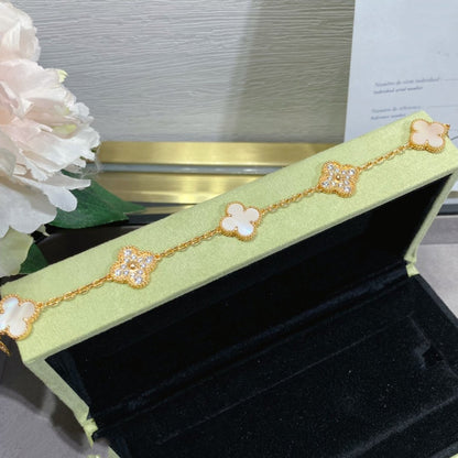 [Mystic Crown]CLOVER 5 MOTIF DIAMOND PINK MOP PINK GOLD BRACELET