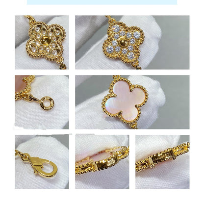[Mystic Crown]CLOVER 5 MOTIF DIAMOND PINK MOP PINK GOLD BRACELET