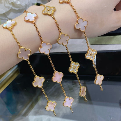 [Mystic Crown]CLOVER 5 MOTIF DIAMOND PINK MOP PINK GOLD BRACELET