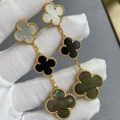 [Mystic Crown]CLOVER 3 MOTIF MOP ONYX DARK MOP PINK GOLD EARRINGS