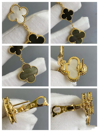 [Mystic Crown]CLOVER 3 MOTIF MOP ONYX DARK MOP PINK GOLD EARRINGS
