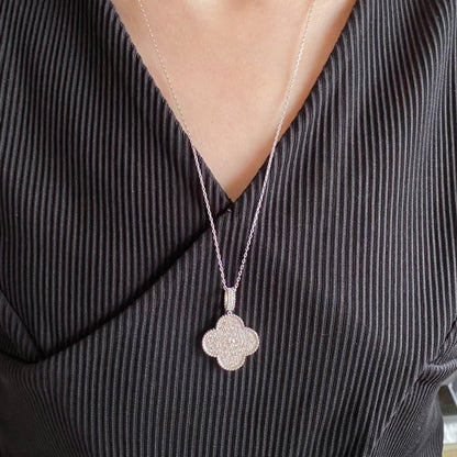[Mystic Crown]CLOVER 25MM LARGE PEDANT DIAMOND PAVED LONG NECKLACE