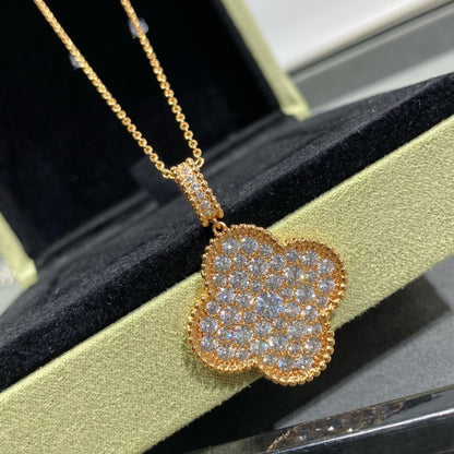 [Mystic Crown]CLOVER 25MM LARGE PEDANT DIAMOND PAVED LONG NECKLACE