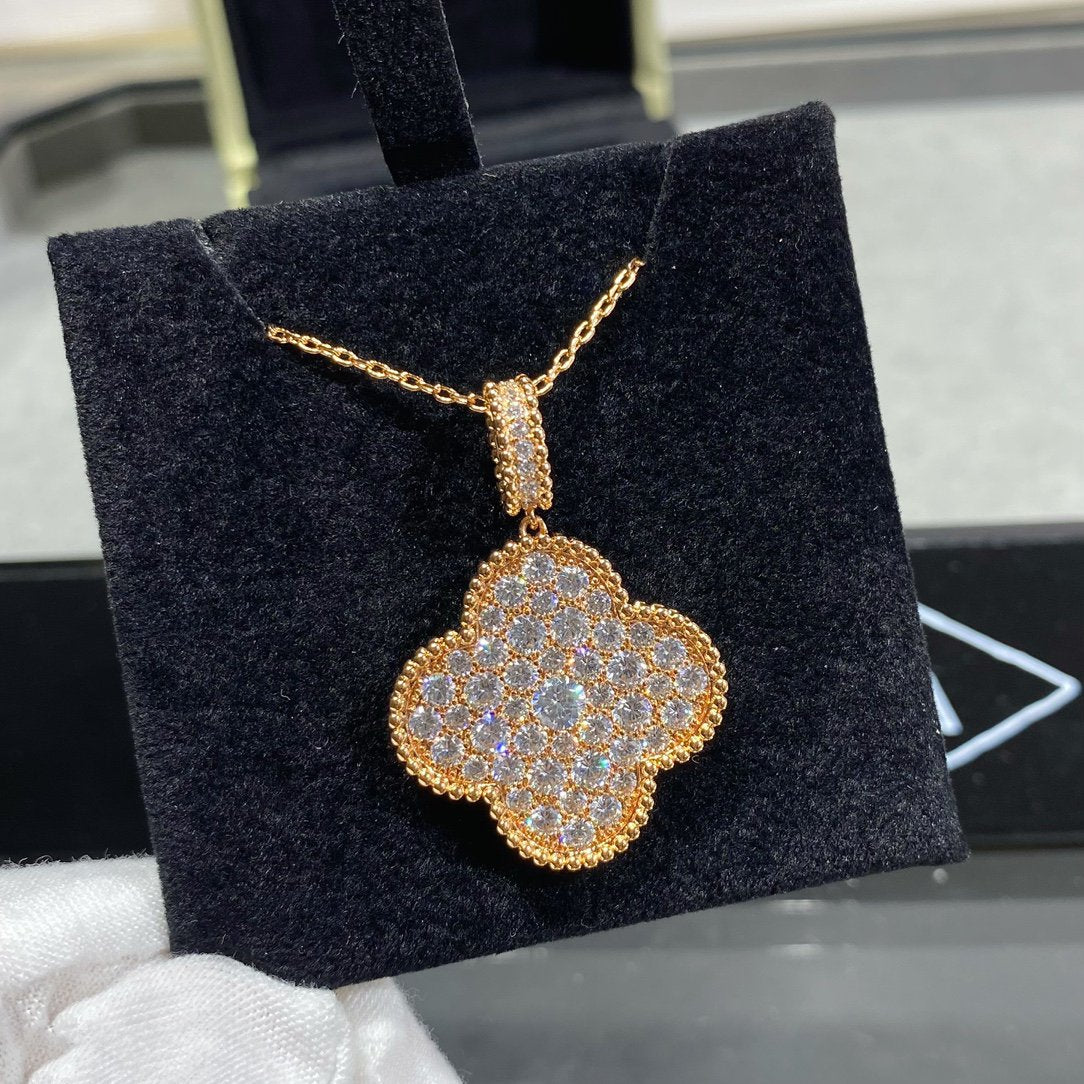 [Mystic Crown]CLOVER 25MM LARGE PEDANT DIAMOND PAVED LONG NECKLACE