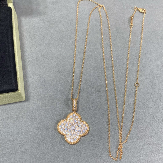 [Mystic Crown]CLOVER 25MM LARGE PEDANT DIAMOND PAVED LONG NECKLACE