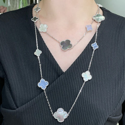 [Mystic Crown]CLOVER 16 MOTIF CHALCEDONY MOP SILVER NECKLACE