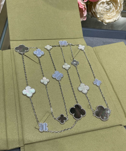 [Mystic Crown]CLOVER 16 MOTIF CHALCEDONY MOP SILVER NECKLACE