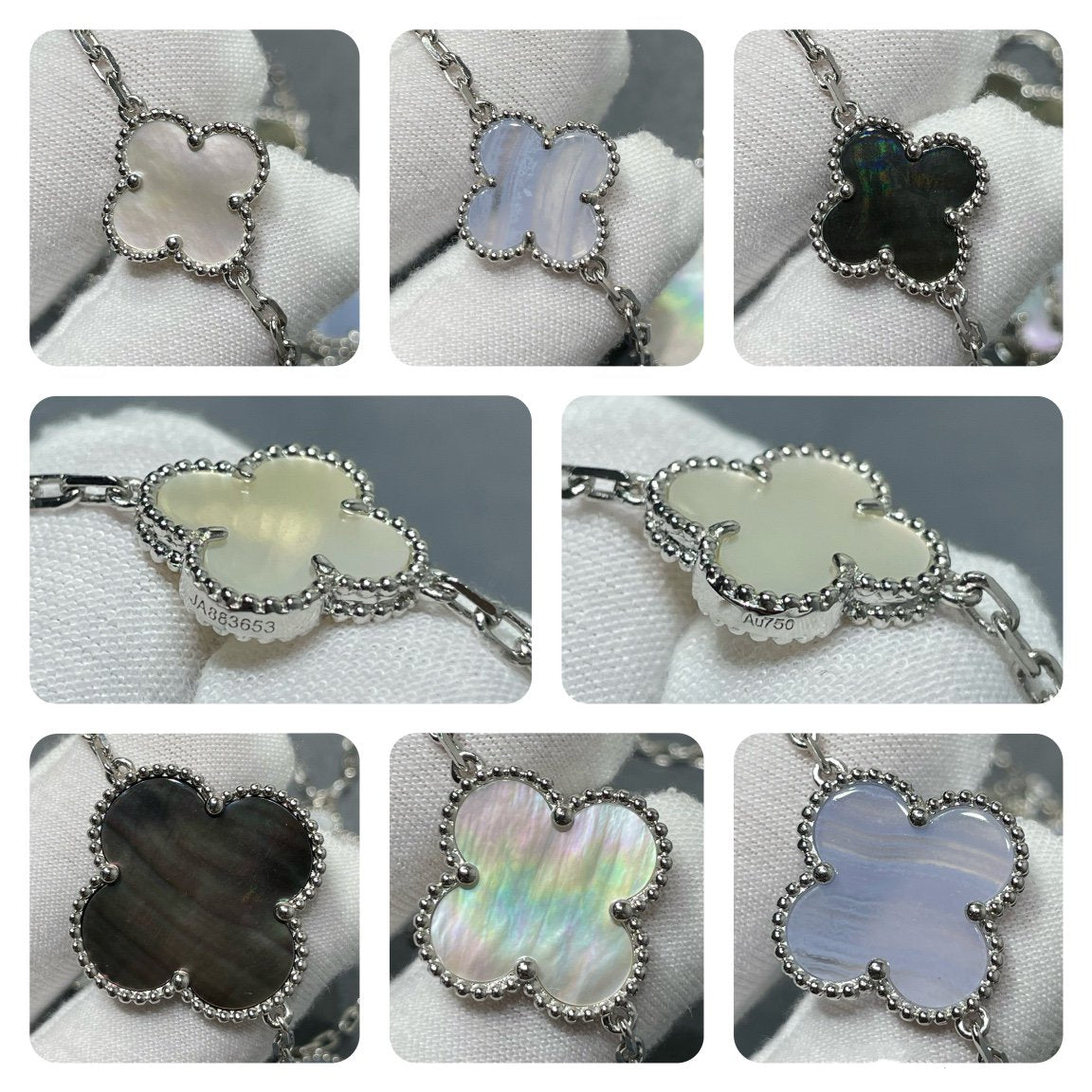 [Mystic Crown]CLOVER 16 MOTIF CHALCEDONY MOP SILVER NECKLACE