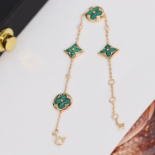 [Mystic Crown]STAR AND SUN 4 MOTIF PINK GOLD MALACHITE BRACELET