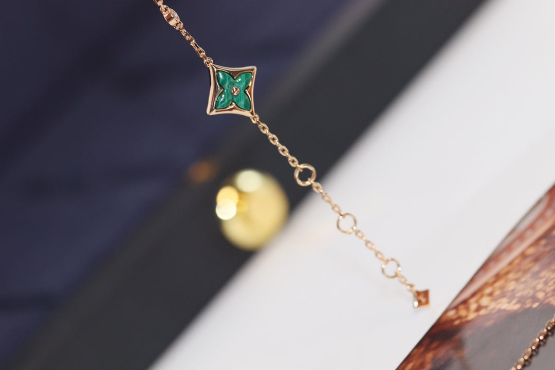 [Mystic Crown]STAR AND SUN 4 MOTIF PINK GOLD MALACHITE BRACELET