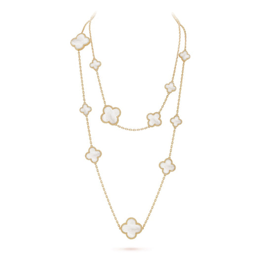 [Mystic Crown]CLOVER 16 MOTIF WHITE MOP GOLD NECKLACE