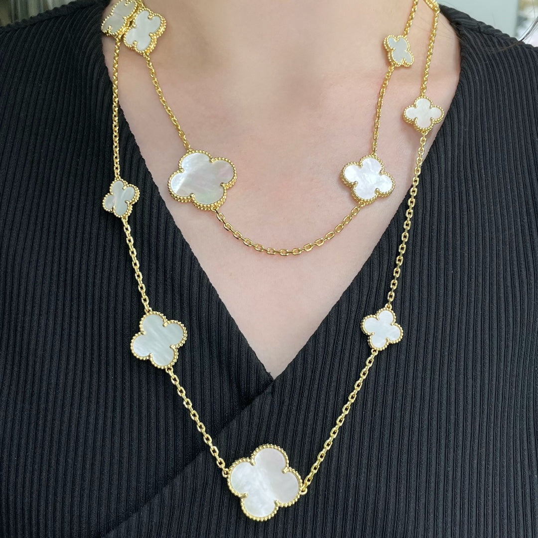 [Mystic Crown]CLOVER 16 MOTIF WHITE MOP GOLD NECKLACE