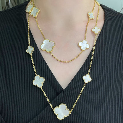 [Mystic Crown]CLOVER 16 MOTIF WHITE MOP GOLD NECKLACE