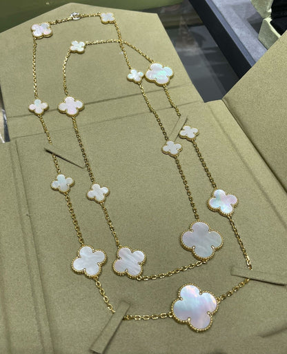 [Mystic Crown]CLOVER 16 MOTIF WHITE MOP GOLD NECKLACE