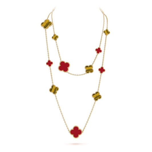 [Mystic Crown]CLOVER 16 MOTIF CARNELIAN TIGER EYE ROSE GOLD NECKLACE
