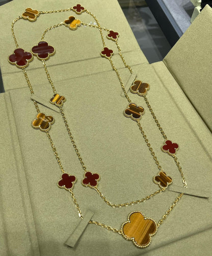 [Mystic Crown]CLOVER 16 MOTIF CARNELIAN TIGER EYE ROSE GOLD NECKLACE