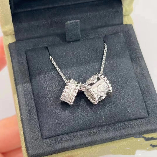 [Mystic Crown]PERLEE DOUBLE PENDANT SILVER DIAMOND NECKLACE