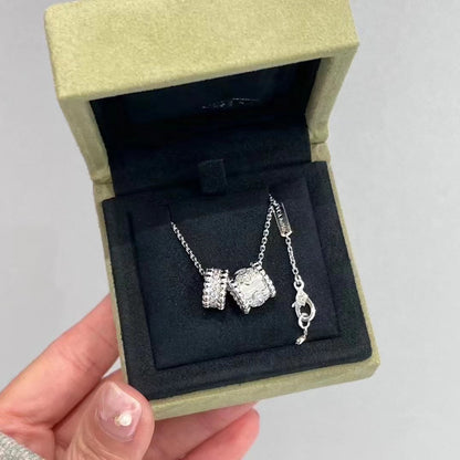 [Mystic Crown]PERLEE DOUBLE PENDANT SILVER DIAMOND NECKLACE