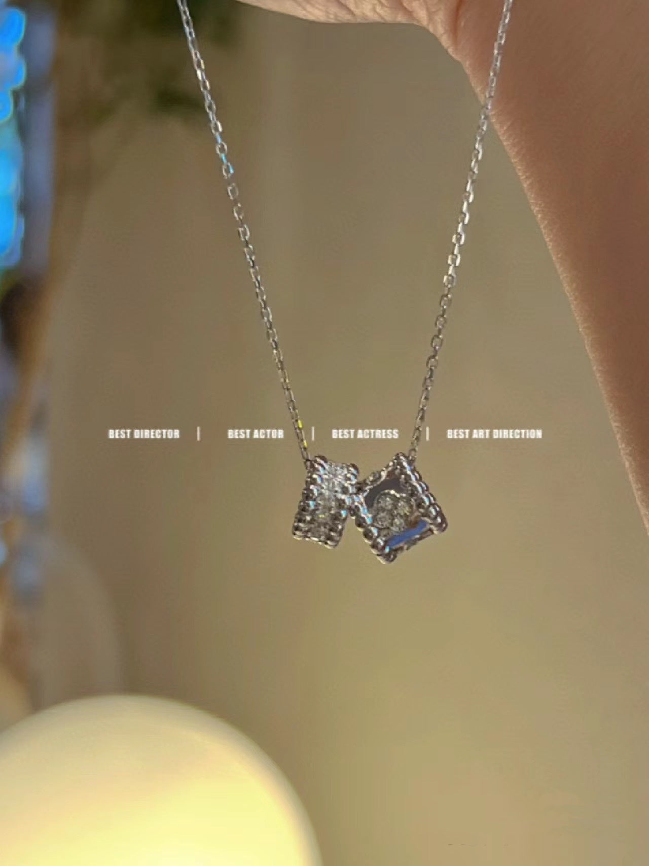 [Mystic Crown]PERLEE DOUBLE PENDANT SILVER DIAMOND NECKLACE