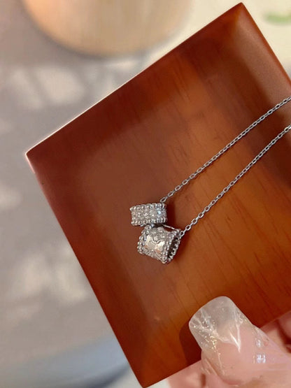[Mystic Crown]PERLEE DOUBLE PENDANT SILVER DIAMOND NECKLACE