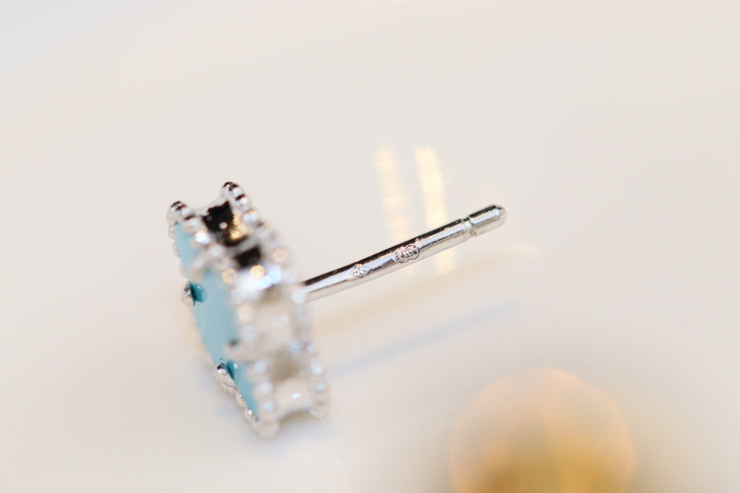[Mystic Crown]CLOVER MINI TURQUOISE SILVER STUD EARRINGS