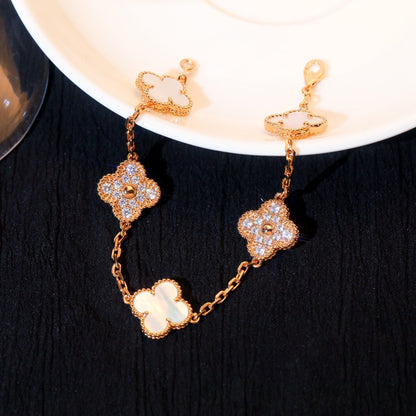[Mystic Crown]CLOVER BRACELET 5 MOTIF WHITE MOP DIAMOND