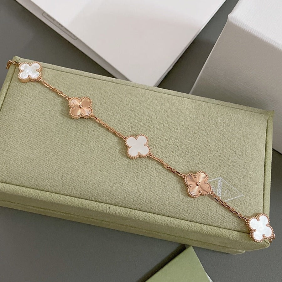 [Mystic Crown]CLOVER BRACELET 5 MOTIF WHITE MOP PINK GOLD