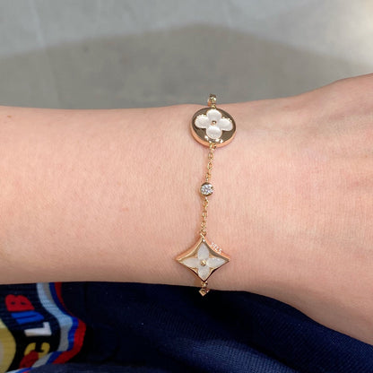 [Mystic Crown]STAR AND SUN 4 MOTIF WHITE MOP PINK GOLD BRACELET