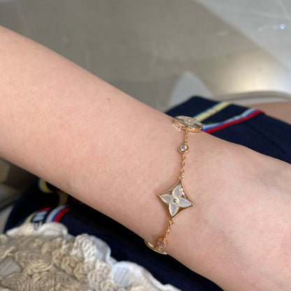 [Mystic Crown]STAR AND SUN 4 MOTIF WHITE MOP PINK GOLD BRACELET
