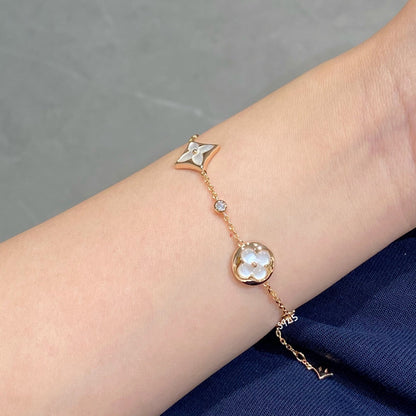[Mystic Crown]STAR AND SUN 4 MOTIF WHITE MOP PINK GOLD BRACELET