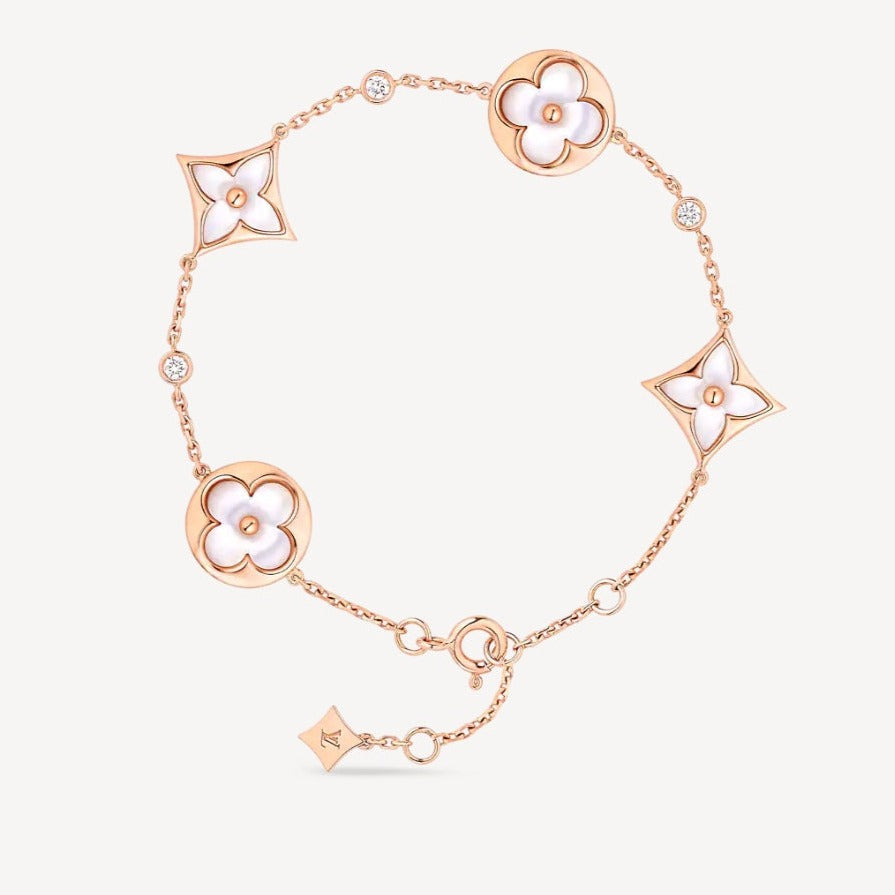 [Mystic Crown]STAR AND SUN 4 MOTIF WHITE MOP PINK GOLD BRACELET