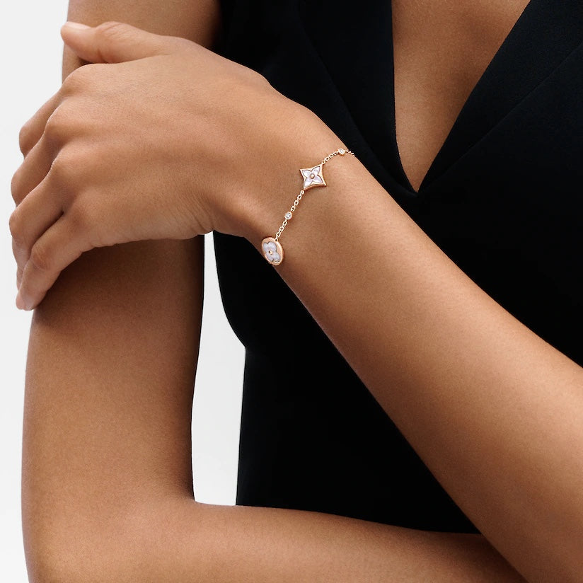 [Mystic Crown]STAR AND SUN 4 MOTIF WHITE MOP PINK GOLD BRACELET