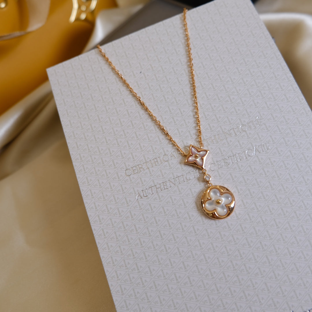 [Mystic Crown]STAR AND SUN WHITE MOP 2 MOTIF PINK GOLD NECKLACE