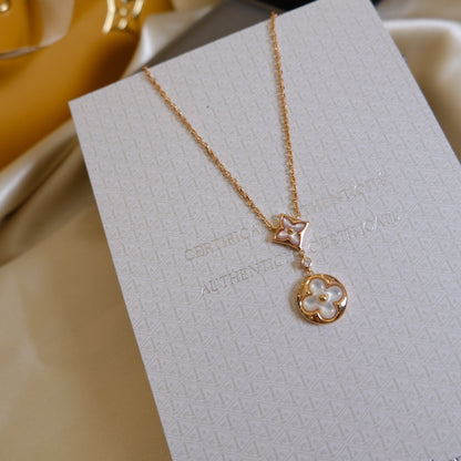 [Mystic Crown]STAR AND SUN WHITE MOP 2 MOTIF PINK GOLD NECKLACE