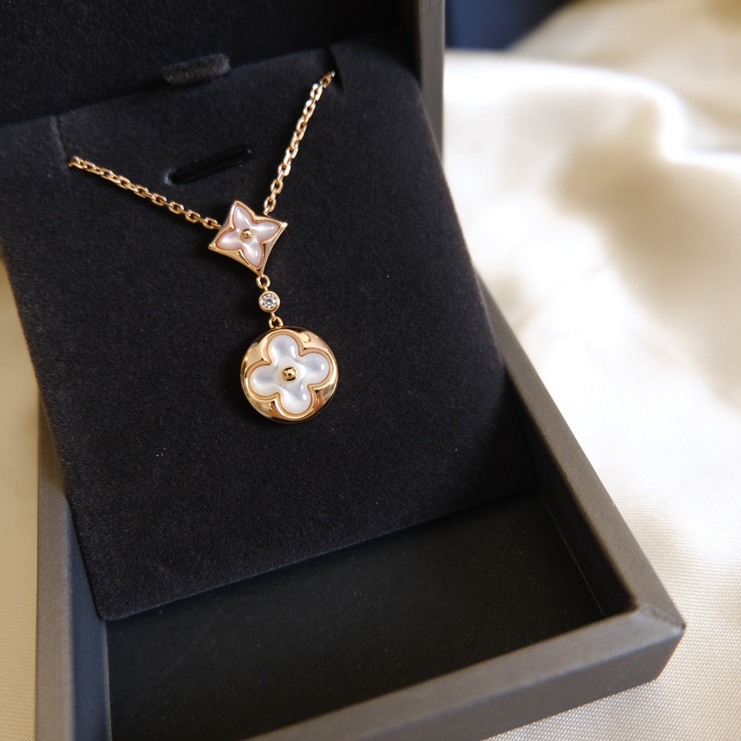 [Mystic Crown]STAR AND SUN WHITE MOP 2 MOTIF PINK GOLD NECKLACE