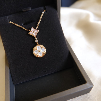 [Mystic Crown]STAR AND SUN WHITE MOP 2 MOTIF PINK GOLD NECKLACE
