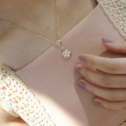 [Mystic Crown]STAR AND SUN WHITE MOP 2 MOTIF PINK GOLD NECKLACE