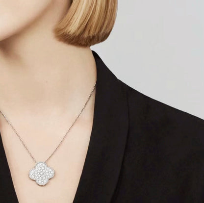 [Mystic Crown]CLOVER 25MM LARGE PENDANT DIAMOND PAVED SILVER NECKLACE