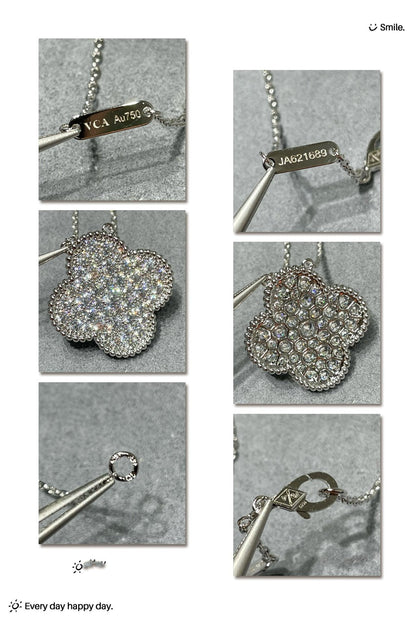[Mystic Crown]CLOVER 25MM LARGE PENDANT DIAMOND PAVED SILVER NECKLACE