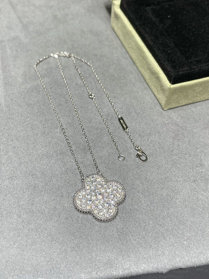 [Mystic Crown]CLOVER 25MM LARGE PENDANT DIAMOND PAVED SILVER NECKLACE