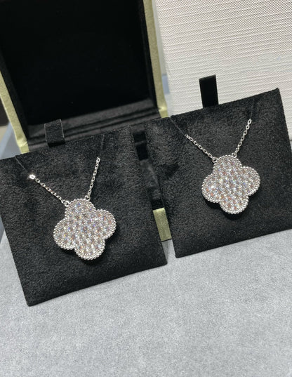 [Mystic Crown]CLOVER 25MM LARGE PENDANT DIAMOND PAVED SILVER NECKLACE