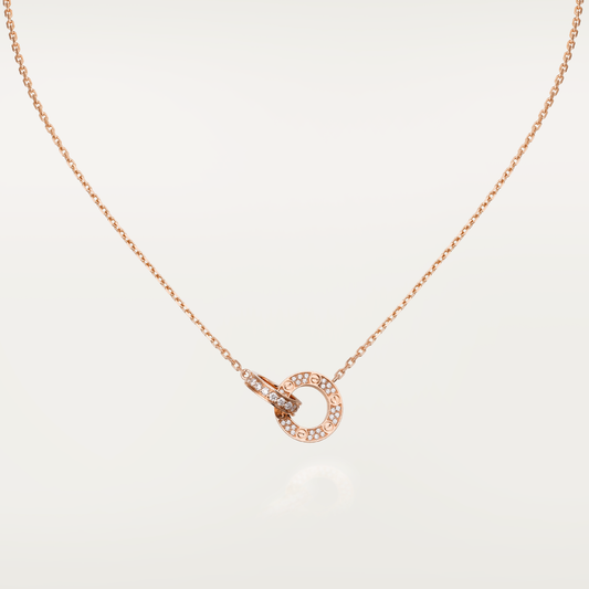 [Mystic Crown]LOVE 7.6MM NECKLACE ROSE GOLD AND SILVER  FULL DIAMOND