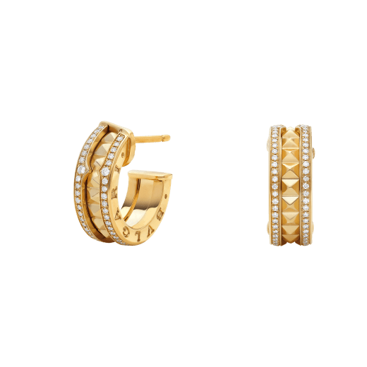 [Mystic Crown]ZERO 1 ROCK GOLD EARRINGS WITH STUDDED SPIRAL AND PAVED DIAMONDS