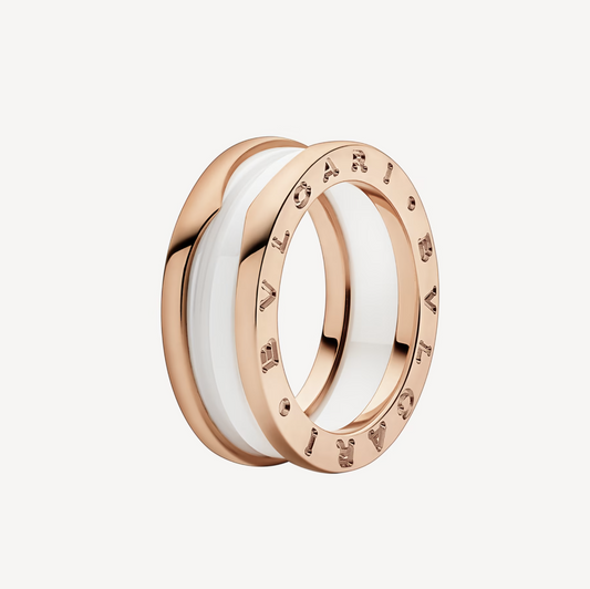 [Mystic Crown]ZERO 1 TWO-BAND LOOPS AND WHITE CERAMIC SPIRAL PINK GOLD RING