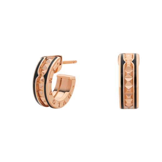 [Mystic Crown]ZERO 1 ROCK PINK GOLD EARRINGS WITH STUDDED SPIRAL AND BLACK CERAMIC