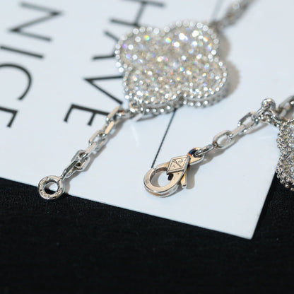 [Mystic Crown]CLOVER BRACELET 5 MOTIF SILVER DIAMOND PAVED-w