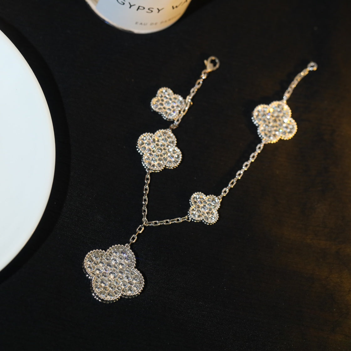 [Mystic Crown]CLOVER BRACELET 5 MOTIF SILVER DIAMOND PAVED-w