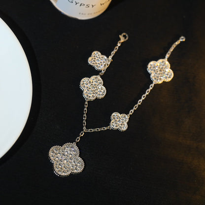 [Mystic Crown]CLOVER BRACELET 5 MOTIF SILVER DIAMOND PAVED-w